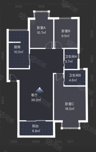 紫光兴城(温江)3室2厅2卫112.39㎡南88万