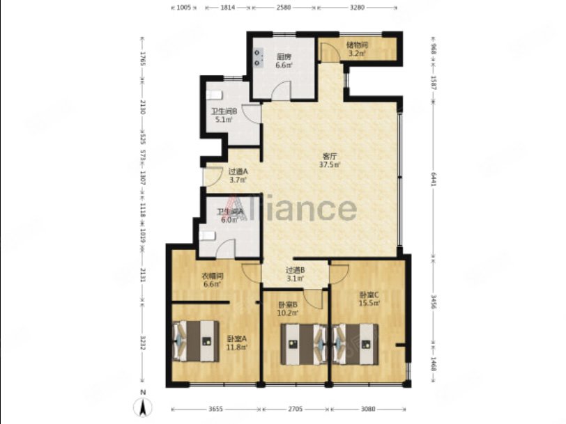 元垄中南华著3室2厅2卫127㎡南北179万