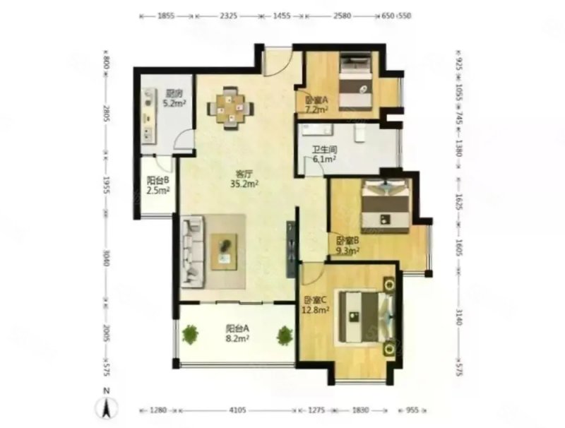 阳光城未来悦3室1厅1卫89㎡南北180万