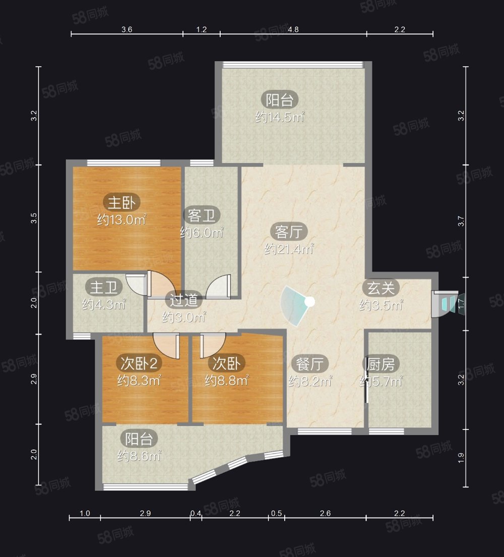 龙腾苑翰墨轩3室2厅2卫118㎡南北45万