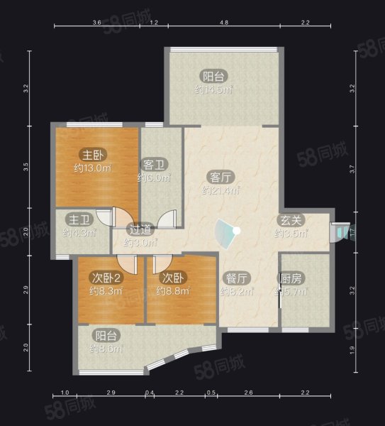 龙腾苑翰墨轩3室2厅2卫118㎡南北45万