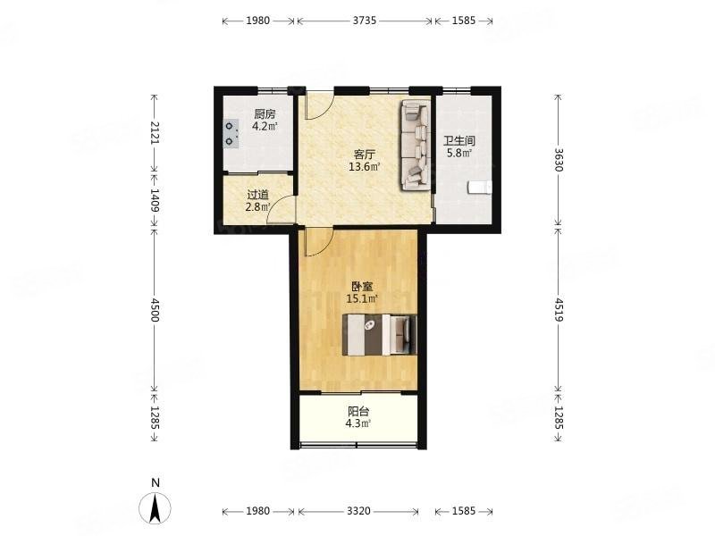 淞南四村(北区)1室1厅1卫58㎡南215万