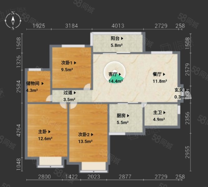 徽杰苑3室2厅1卫113.04㎡南北165万