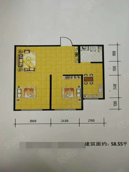 铁北鑫城2室1厅1卫62.53㎡南北25.8万