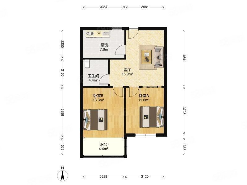 汉口路小区2室1厅1卫71㎡南北96万