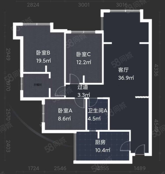 中海右岸(一期)3室2厅2卫103.94㎡东南173万