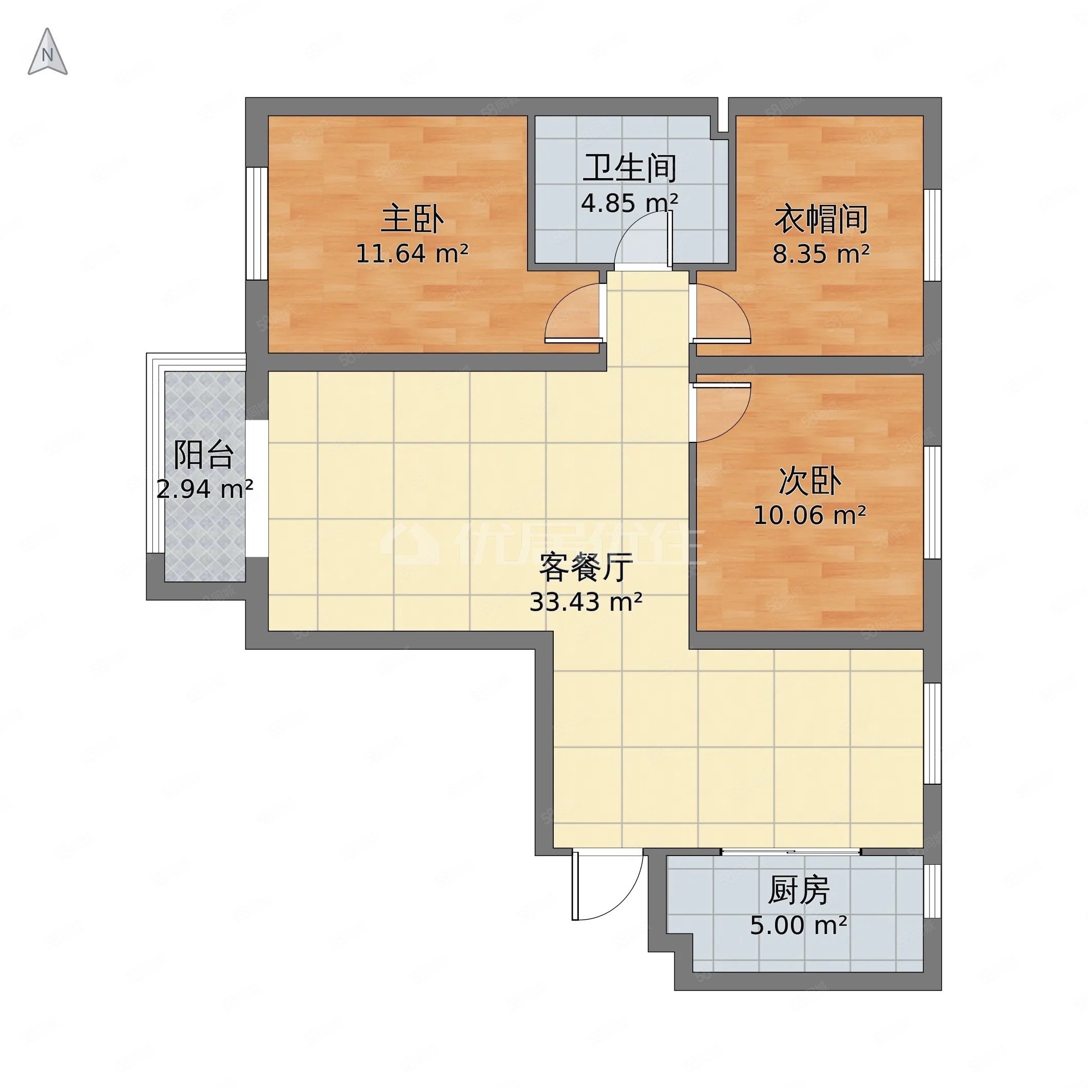 公园村小区(北碚)3室1厅1卫70.25㎡南53万