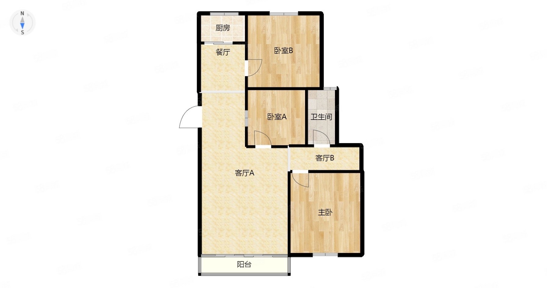 【10图】晶福苑南区一梯两户3室2厅1卫奶油风格装