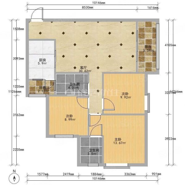 随缘居3室1厅2卫98㎡南北91万