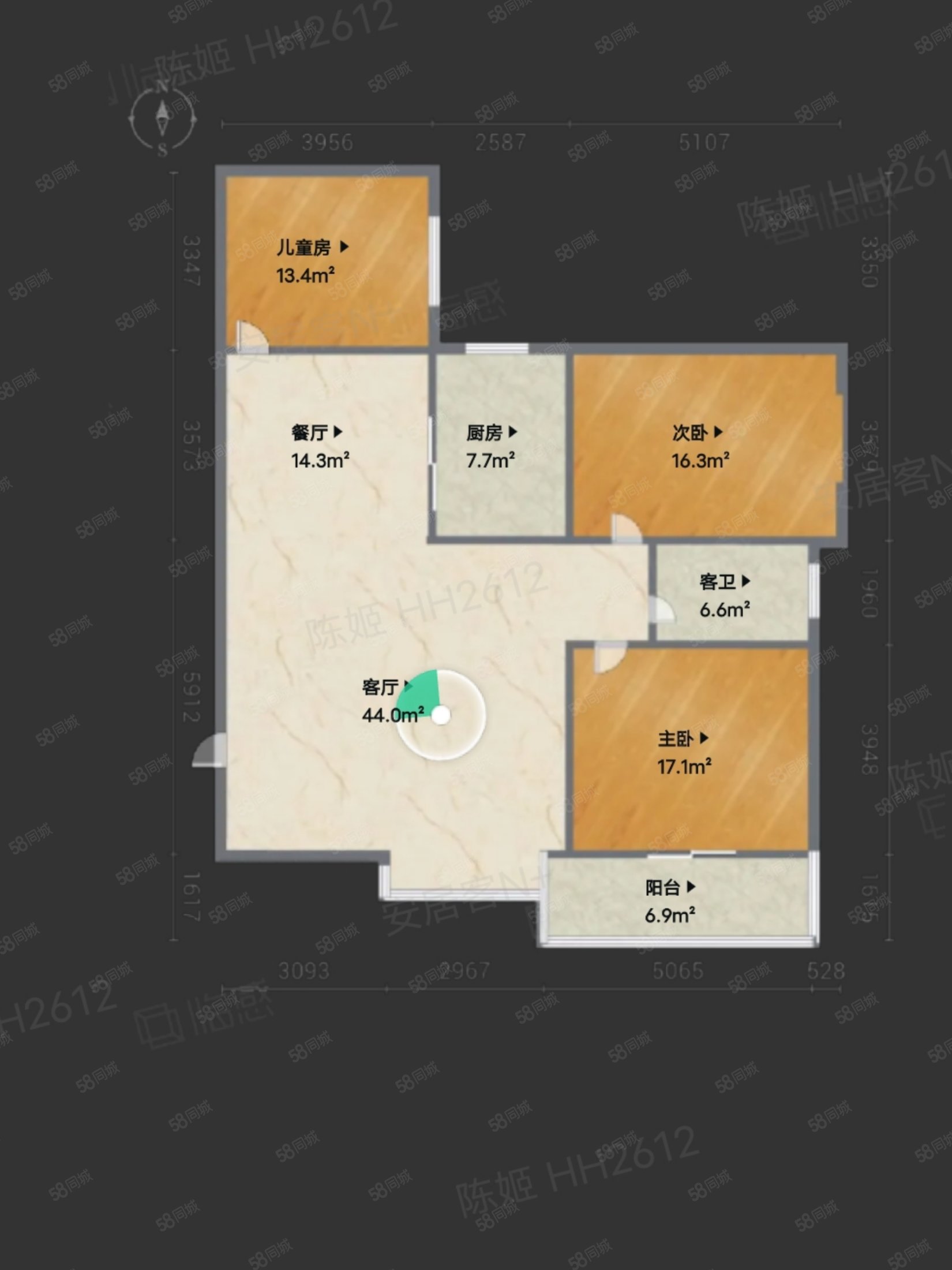 明珠花园3室2厅2卫142.35㎡南170万