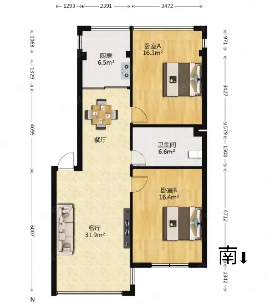 金桦苑2室2厅1卫89.1㎡南235万