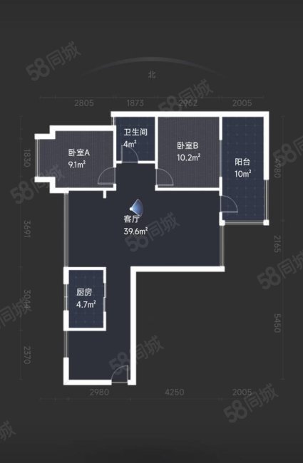 景茂城果2室2厅1卫83.53㎡南北162万