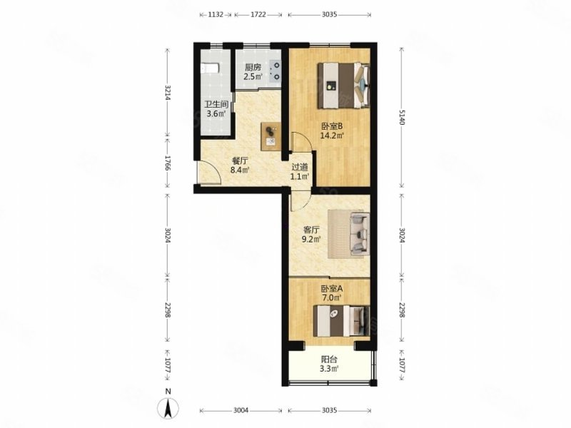 八角北路社区2室2厅1卫65.5㎡南北248万