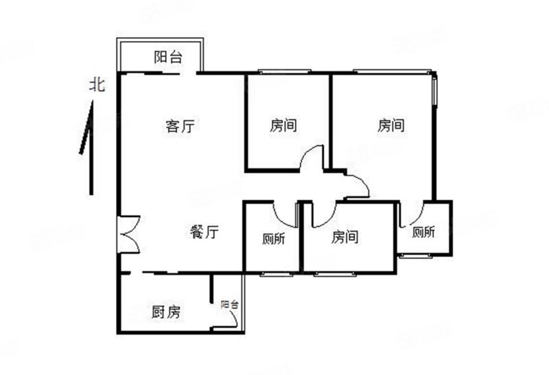 御景花园2室1厅1卫60㎡南北38万