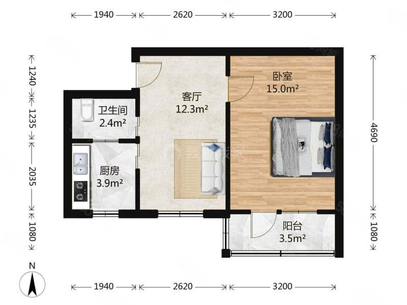 西坝河北里1室1厅1卫46.58㎡南370万