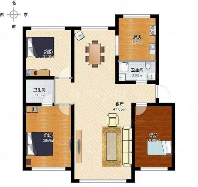 葡华欧洲城3室2厅2卫129㎡南北59.8万