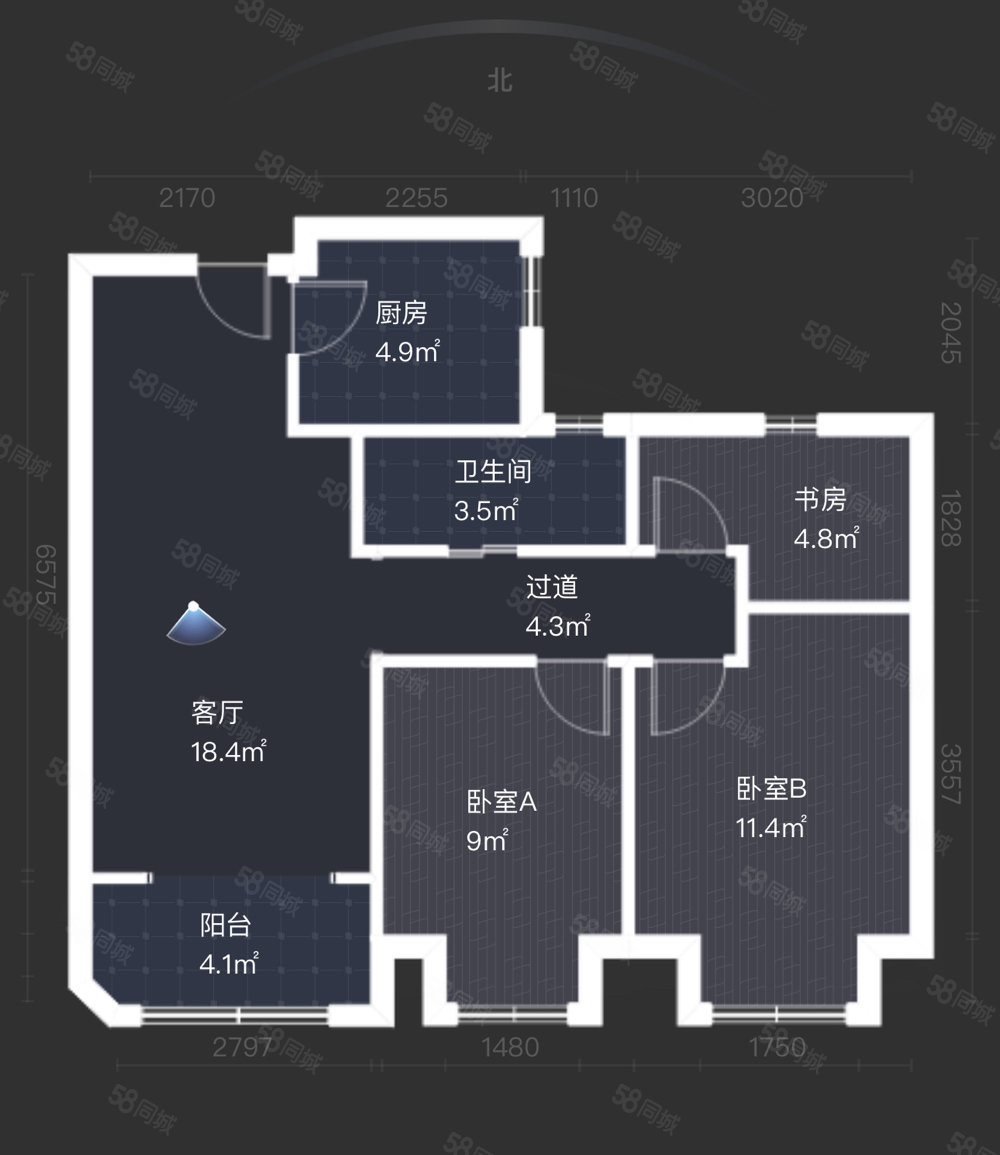 景瑞望府3室2厅1卫89.16㎡南北155万