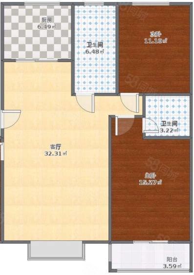 润泽园2室1厅1卫61.5㎡南北14.8万