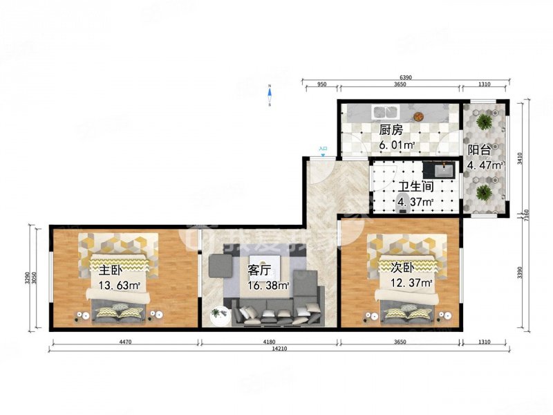 福天里2室1厅1卫75.42㎡东西84.5万