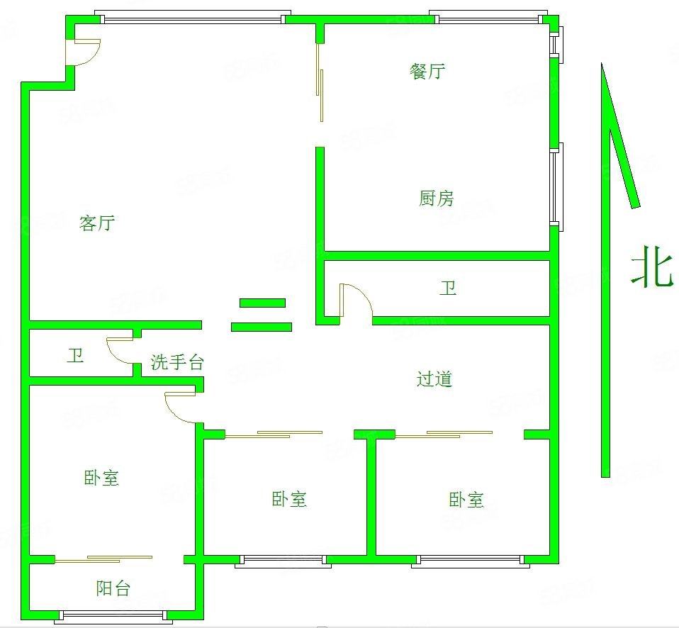 永辉巴黎3室2厅2卫180㎡南北138万