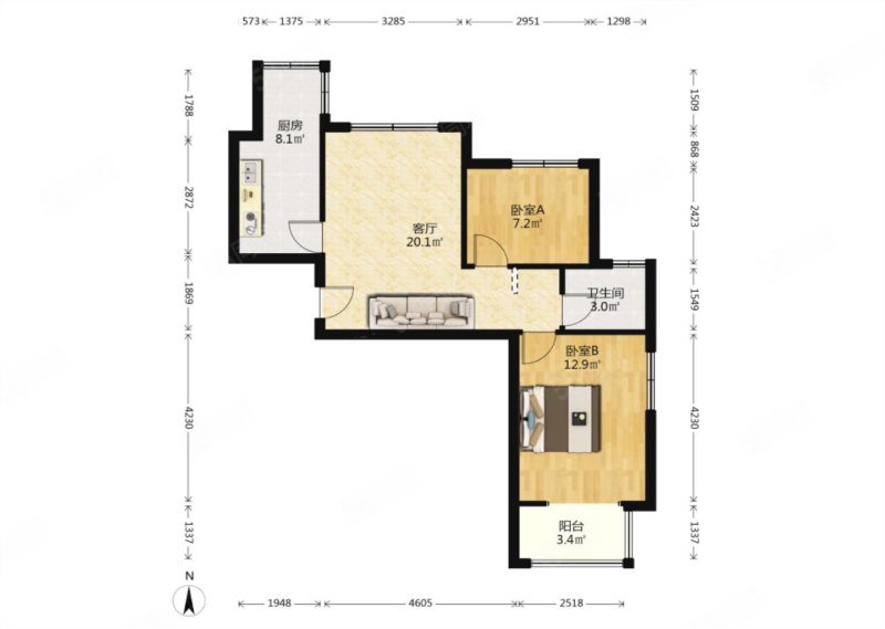 宝聚家园2室1厅1卫83㎡南北115万