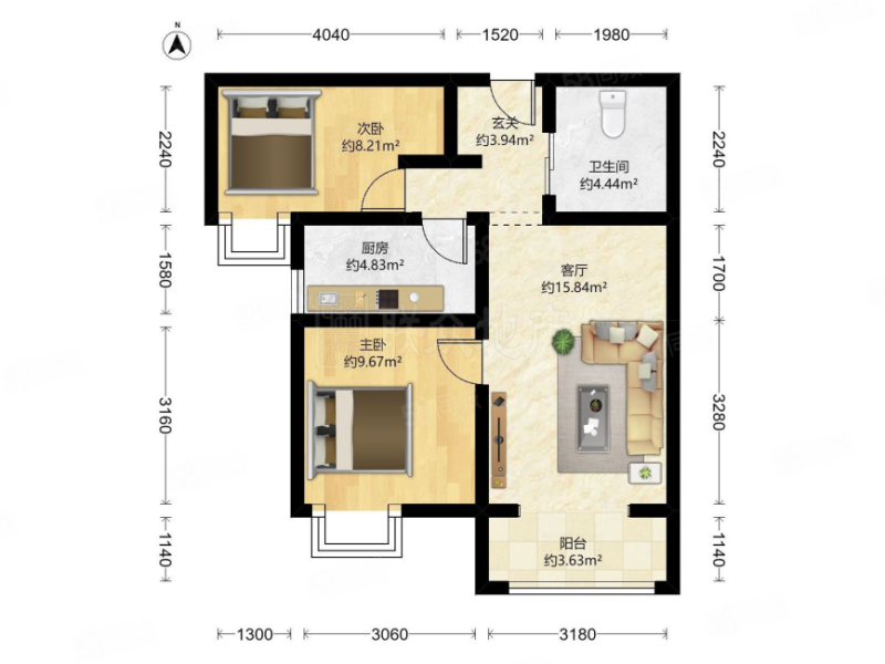 中建国际港2室1厅1卫88.33㎡南429万