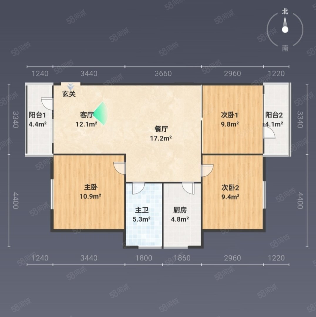宏发明珠3室2厅1卫100㎡南北43万