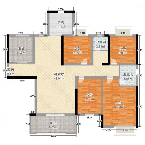 万达华府5室2厅2卫172.46㎡南北80万