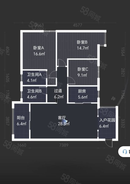 平湖天下尊峪3室2厅2卫134.61㎡南北58万