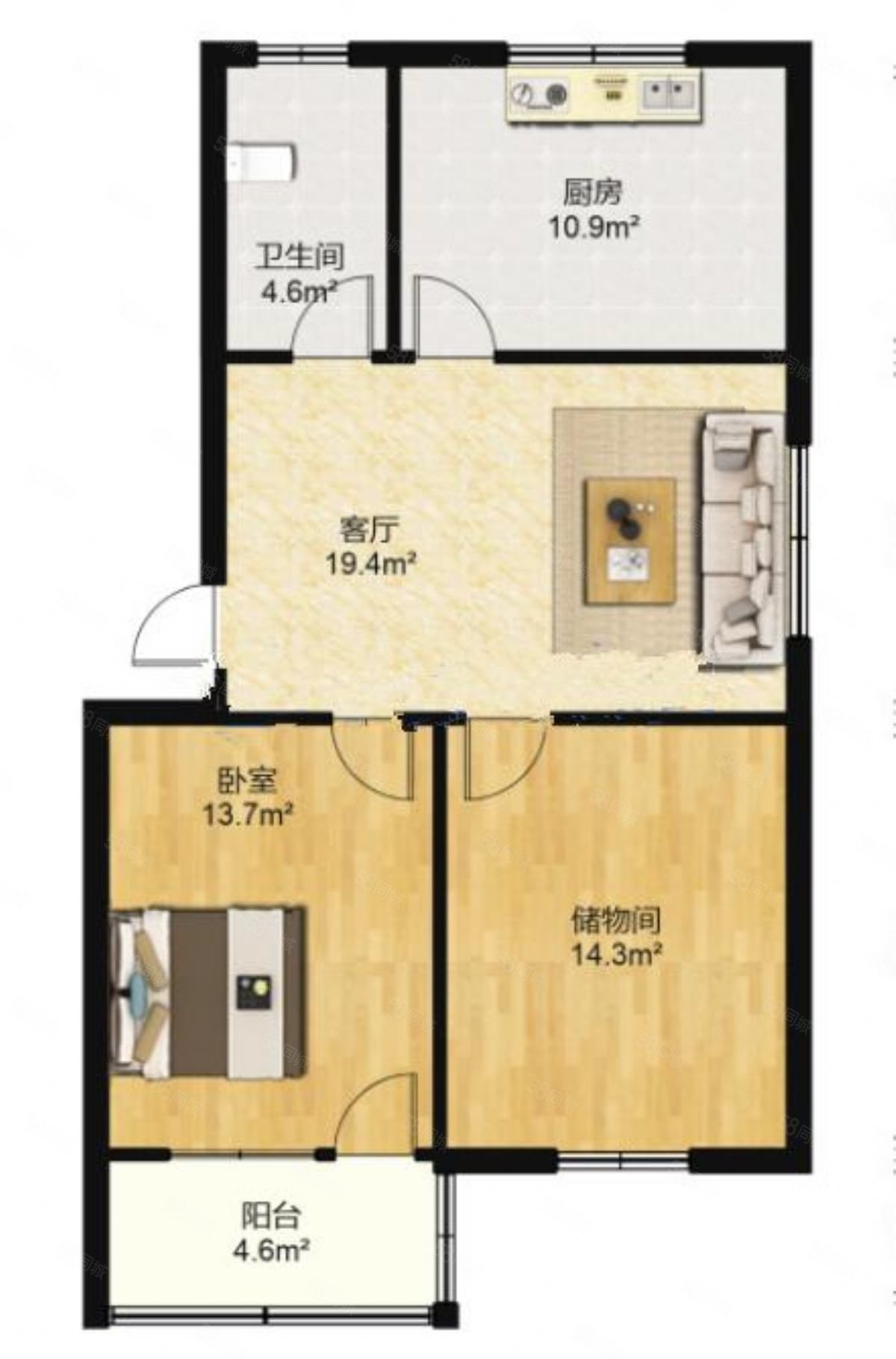 富丽花园2室1厅1卫84.66㎡南北78万