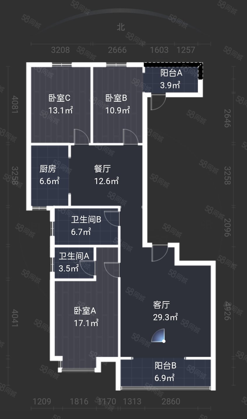 天玺首府3室2厅2卫157.25㎡南北103万