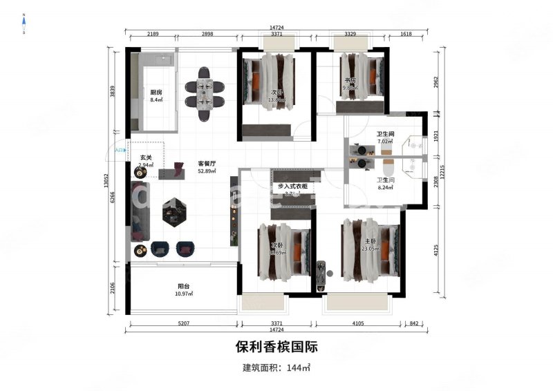 保利香槟国际4室2厅2卫142㎡东南408万