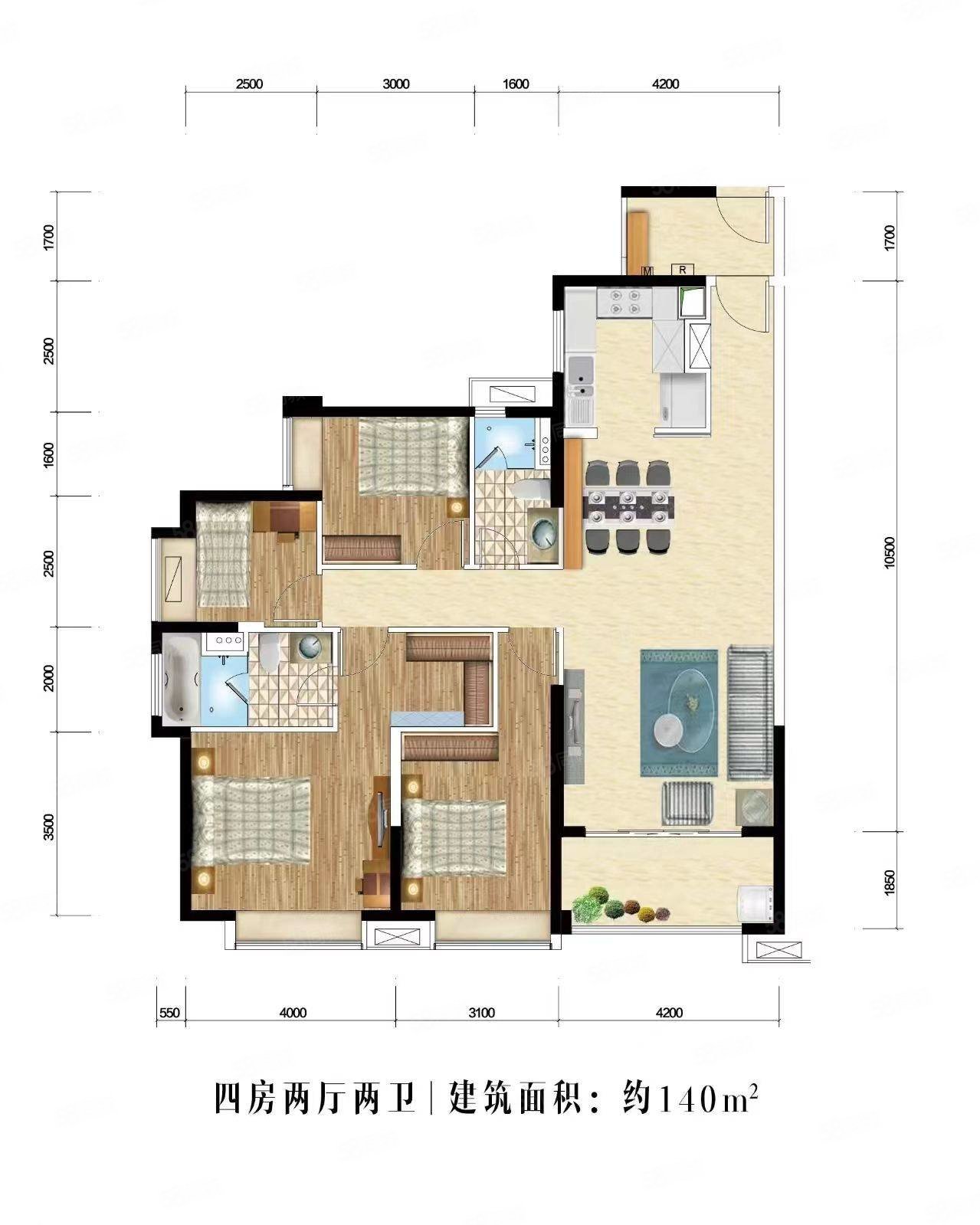 时代水岸二期4室2厅2卫140.76㎡南300万