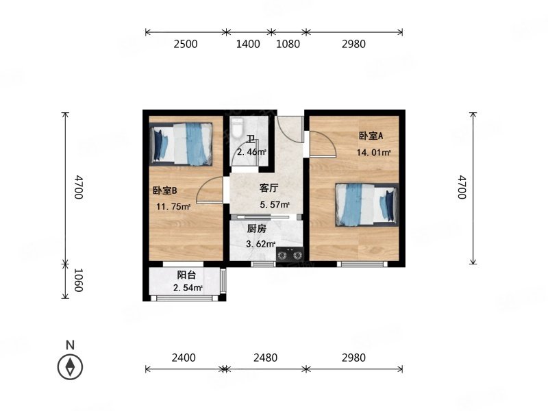 北营房西里小区2室1厅1卫51.5㎡南688万