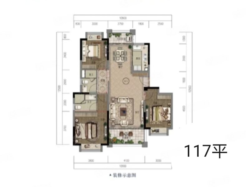 融创微风十里3室2厅2卫116.92㎡南北75万