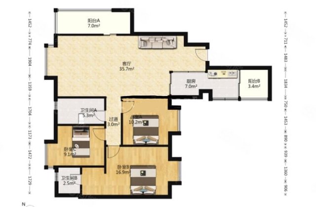 金威名苑3室2厅121.73㎡135万二手房图片
