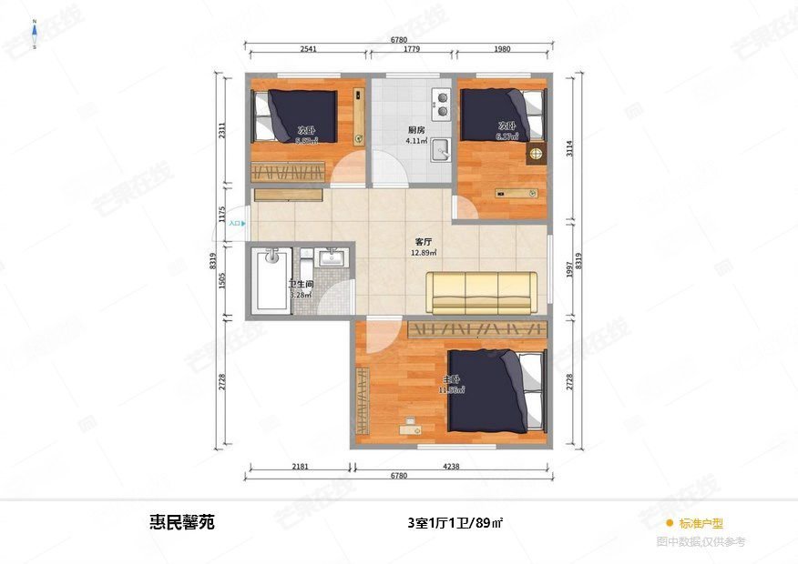 惠民馨苑3室1厅1卫89.44㎡南北99万