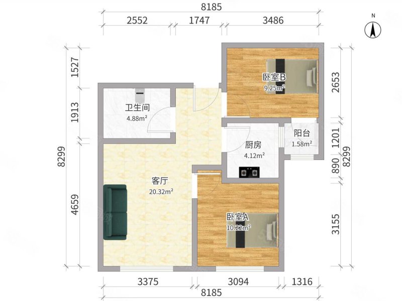 胜鼎景山2室1厅1卫75.01㎡南106万