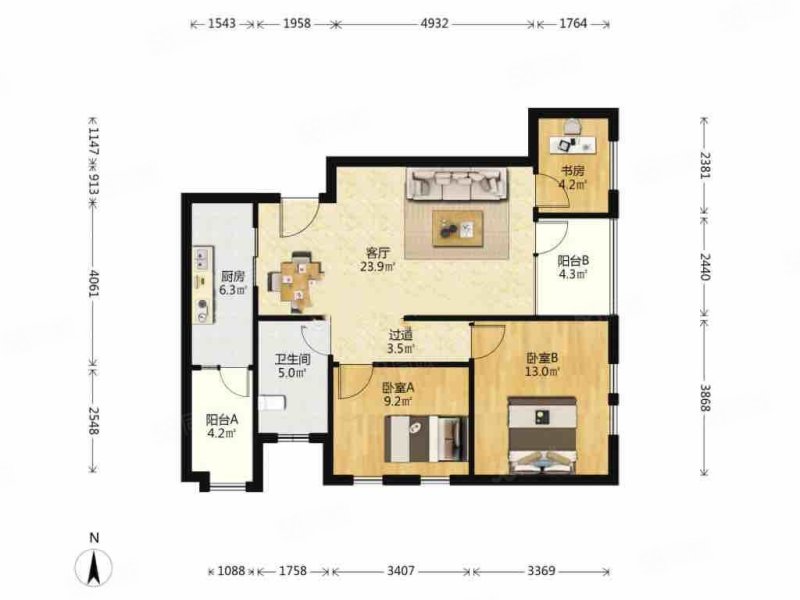 恒大首府(东区)3室2厅1卫104.7㎡南北253万