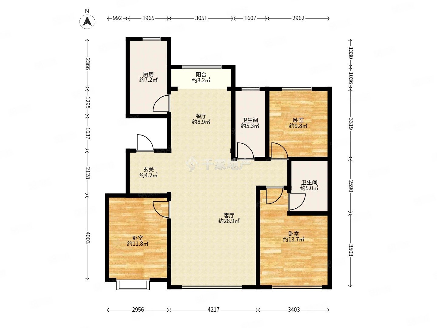 中建城3室2厅2卫128.67㎡南北113.5万