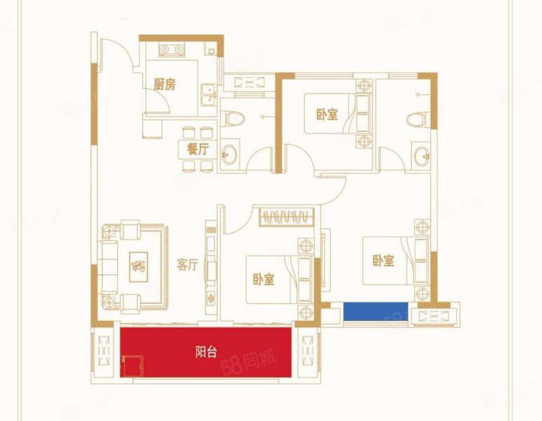 恒达国宾府3室2厅2卫107㎡南北39万