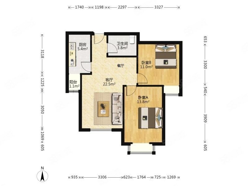 顺水园2室1厅1卫88.76㎡南268万