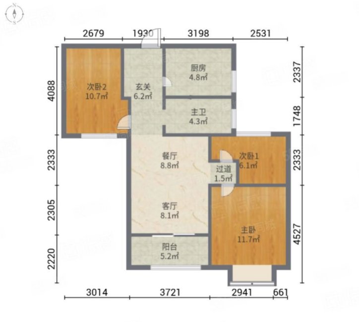 坝上街环球中心3室2厅1卫101.08㎡南北168万