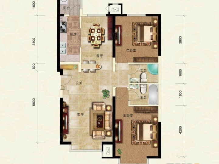 玉带湾两室两厅一卫,98经典户型,南北通透两居室出售.