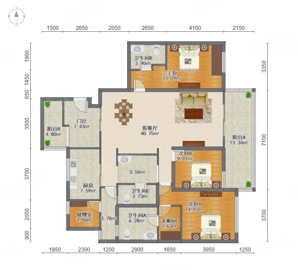 万科金域西岭4室2厅3卫168.14㎡南370万