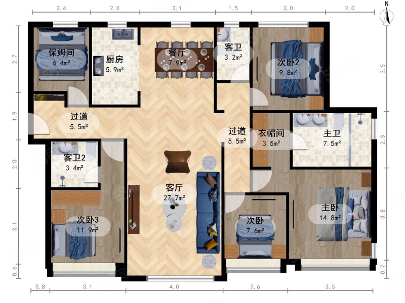 中海寰宇天下御山府5室2厅3卫172.74㎡南北1338万