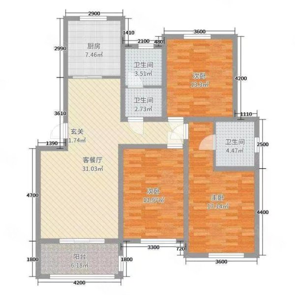 盛世家园3室2厅2卫108.56㎡南北93万