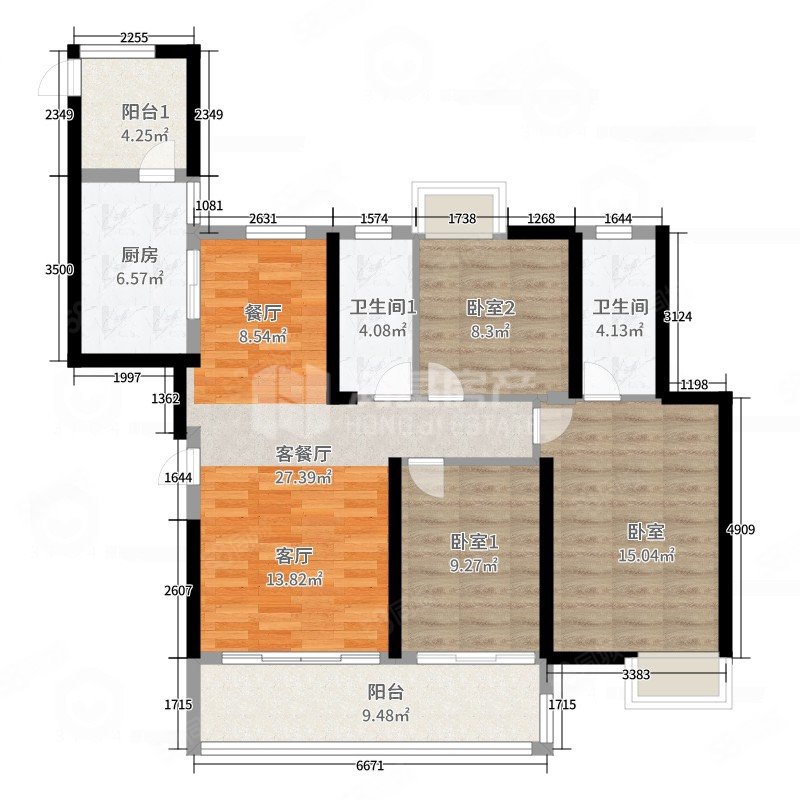 富力华庭3室2厅2卫140㎡南北350万