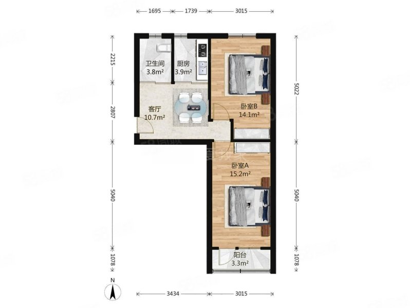 紫竹院98号院2室1厅1卫65.6㎡南北529万