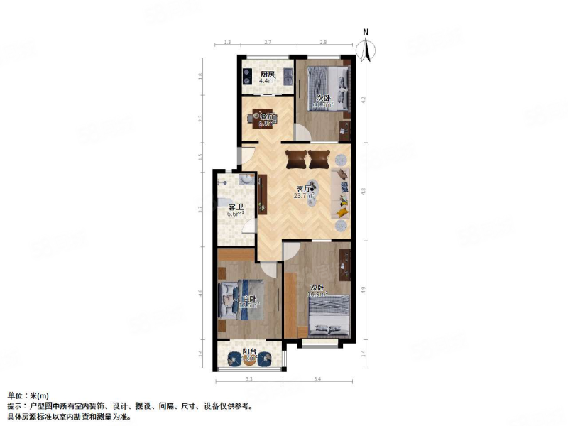 引黄住宅小区3室1厅1卫108㎡南北145万